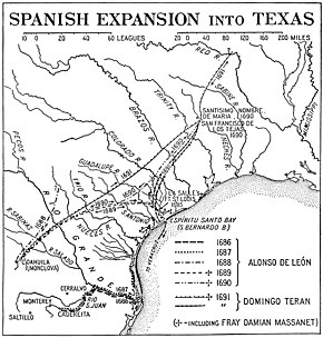 Trails taken by Spanish explorers from Mexico into Texas. Spanish explorations in Texas.jpg