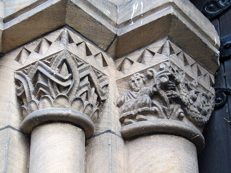 File:St Michael and St Mary, Melbourne, Derbyshire, capitals at west door 01.jpg