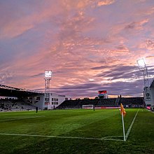 Binnenaanzicht van het Costières-stadion, gelegen in Nîmes