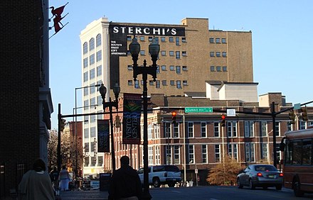 The Sterchi Lofts building, formerly Sterchi Brothers Furniture store, the most prominent building on Knoxville's "100 Block"