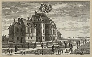 Den dåvarande huvudbyggnaden vid Sköldnora såsom den avbildas i Suecia antiqua et hodierna cirka 1690-1710.