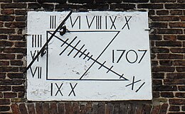 Sundial, dated 1707, on the Sedgefield Manor House. Sundial Manor House Sedgefield.jpg