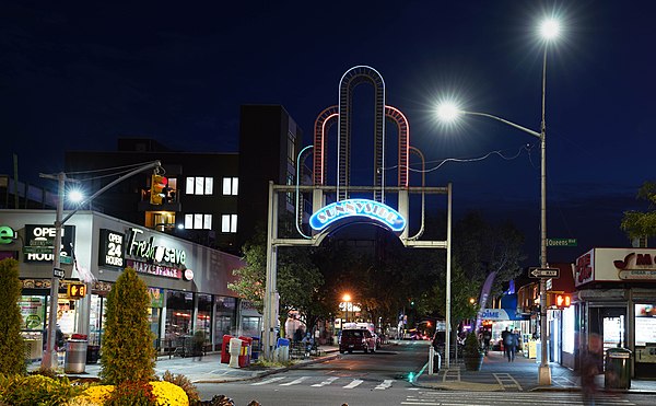 The gantry over 46th Street at Queens Boulevard is located in the heart of Sunnyside