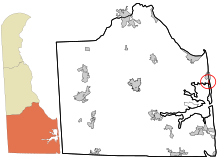 Sussex County Delaware áreas incorporadas e não incorporadas Dewey Beach realçado.