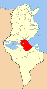 Harta guvernoratului Gabès în cadrul Tunisiei