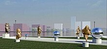 Artist rendering of The Puzzle Girl plaza looking east toward the New York City borough of Queens The Girl Puzzle artwork looking east.jpg