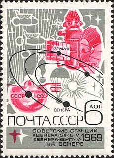 The Soviet Union 1969 CPA 3821 stamp (Space Probe, Space Capsule and Orbits).jpg