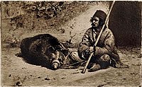 A nomadic ursar, a Romani bear-busker. Drawing by Theodor Aman, 1888