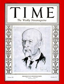Fotografi av omslag på magasine TIME av Tsjekkoslovakias første president, Tomáš Masaryk