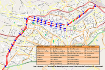 Ruta planeada del tranvía en la ciudad de Cuenca.