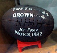 Original ball from the Tuffs 24 v Browns 2 game, played on 2 November 1892 Tuftsfootball.jpg