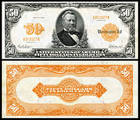 Золотой сертификат на 50 долларов, серия 1913, франция 1199, с изображением Улисса Гранта