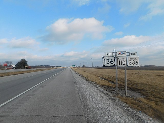 IL 110 heading east from IL 61 with US 136 and IL 336