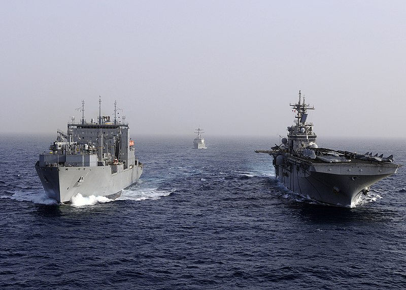 File:US Navy 110216-N-3154P-662 The amphibious assault ship USS Kearsarge (LHD 3), right, and the Military Sealift Command dry cargo and ammunition ship.jpg