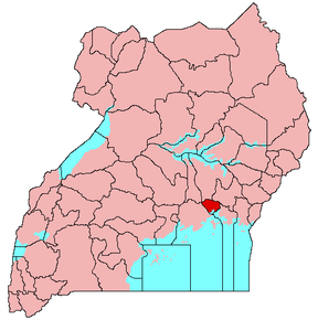 Harta districtului Jinja în cadrul Ugandei