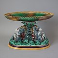 Coloured glazes majolica hippocamp centrepiece, c. 1869, Classical mythology in style.