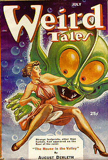 Derleth's novelette "The House in the Valley" was the cover story in the July 1953 issue of Weird Tales, illustrated by H. Silvey Weird Tales July 1953.jpg