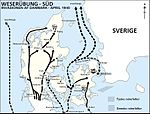 Kort over den tyske angrebsplan, kaldet Weserübung-Süd