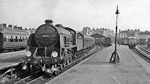 Express to Waterloo in 1960 Weymouth (Town) Station,with an express to Waterloo geograph-2635809-by-Ben-Brooksbank.jpg