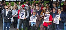 A December 2010 rally in Australia protesting the Australian government's treatment of Julian Assange Wikileaks Rally Hobart 2010 2.jpg