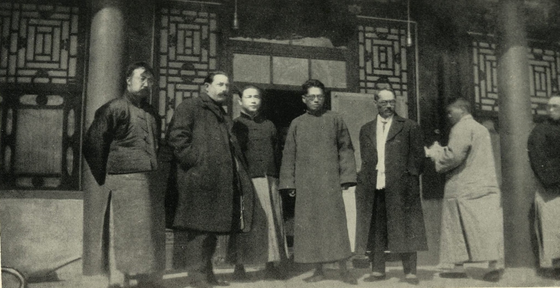 Leaders of Wuhan Nationalist government, from left to right: Mikhail Borodin (second from left), Wang Jingwei, T. V. Soong and Eugene Chen.