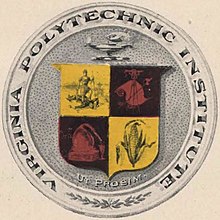 Virginia Polytechnic Institute logo in the 1899 yearbook "VIRGINIA POLYTECHNIC INSTITUTE" LOGO ART DETAIL, Virginia Tech Bugle 1899 (page 25 crop).jpg