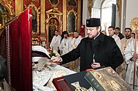 Митрополит Олександр (Драбинко) на похороні Блаженнішого Митрополита Мефодія, Андріївська церква, Київ