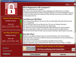 La schermata in cui il virus richiede il pagamento del riscatto per decrittare i dati.