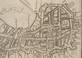 1743 map. Haymarket Square was built on land filled in the early 1800s. Its location was just north of the "Water Mill" shown on this map.