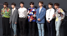 BTS at their press conference for the album on May 24, 2018.