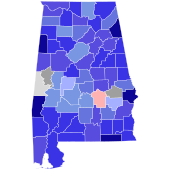1968 United States Senate election in Alabama results map by county.svg
