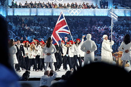 2010 Olympic Winter Games Opening Ceremony - team Great Britain entering 2010 Olympic Winter Games Opening Ceremony - Great Britain entering cropped.jpg