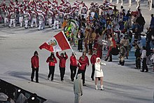 Фотография входа перуанской делегации во время церемонии открытия.