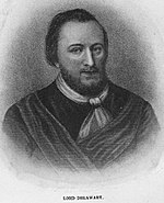 Delaware was named for Thomas West, 3rd Baron De La Warr, an English merchant and governor of the Colony of Virginia from 1610 to 1618. 3rdLordDeLaWarr.jpg