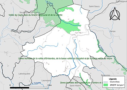 Carte des ZNIEFF de type 1 sur la commune.