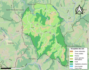 Barevná mapa znázorňující využití půdy.