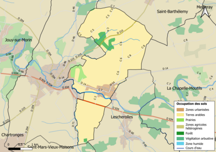 Carte des infrastructures et de l'occupation des sols en 2018 (CLC) de la commune.