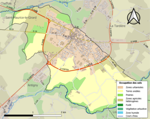 Barevná mapa znázorňující využití půdy.