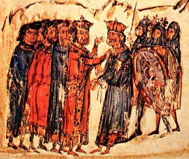 Khan Krum captures Nikephoros I, from the 14th-century Manasses Chronicle