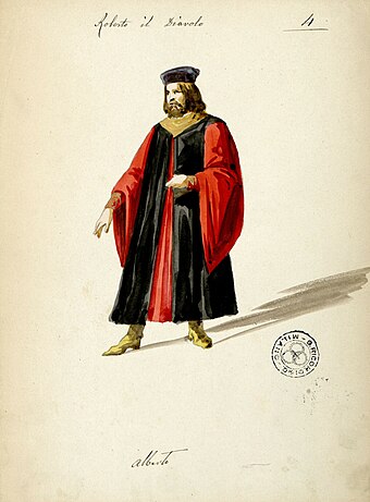 File:Alberto (basso), figurino di Filippo Peroni per Roberto il Diavolo (1861) - Archivio Storico Ricordi ICON003643.jpg (Quelle: Wikimedia)