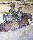 Wandgemälde des 13. Jahrhunderts. Die linke Figur stellt Eleonore von Aquitanien dar, bei der rechten handelt es sich möglicherweise um ihre Tochter Johanna