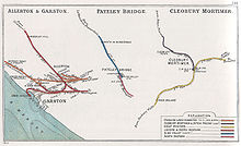 A 1913 Railway Clearing House map (left) of railways in the vicinity of Garston Dock Allerton & Garston. Pateley Bridge Cleobury Mortimer RJD 158.jpg