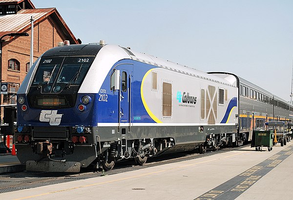 Siemens Charger SC-44 locomotive #2102 with Capitol Corridor service at Sacramento Valley Station