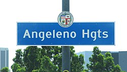 Angeleno Heights Neighborhood Sign located on Beaudry Avenue south of Sunset Boulevard