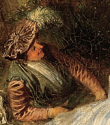 Antoine Watteau.  Vacaciones de amor.  ESTÁ BIEN.  1716–1718 Detalle de la Galería de los Viejos Maestros, Dresde