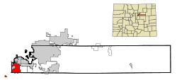 Arapahoe County Colorado Incorporated and Unincorporated areas Littleton Highlighted.svg