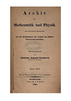 Archiv der Mathematik und Physik -lehden ensimmäisen numeron nimisivu