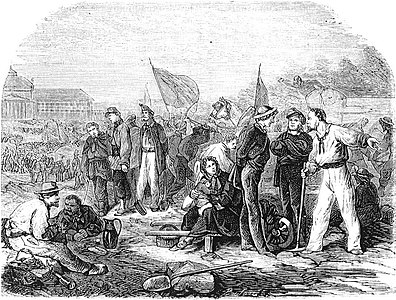 Les ateliers nationaux au Champ-de-Mars. Gravure de Bouton extraite de l'ouvrage Histoire de la Révolution de 1848, vers 1849.