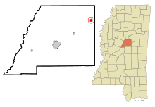 Attala County Mississippi Sisällytetyt ja rekisteröimättömät alueet McCool Highlighted.svg