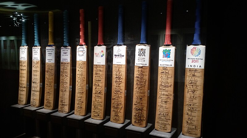 File:Autographed bats of ODI World Cup winning teams at Blades of Glory Cricket Museum, Pune.jpg